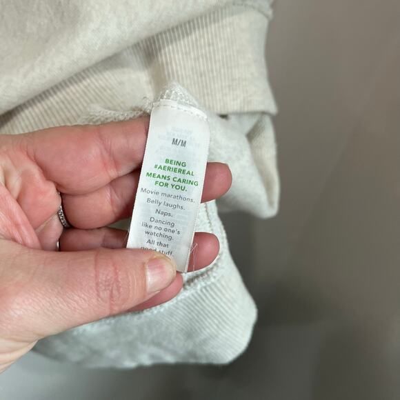 Aerie Vacay Every Day Oversized V Neck Sweater Beige Cozy Lounge Size M - Picture 7 of 9